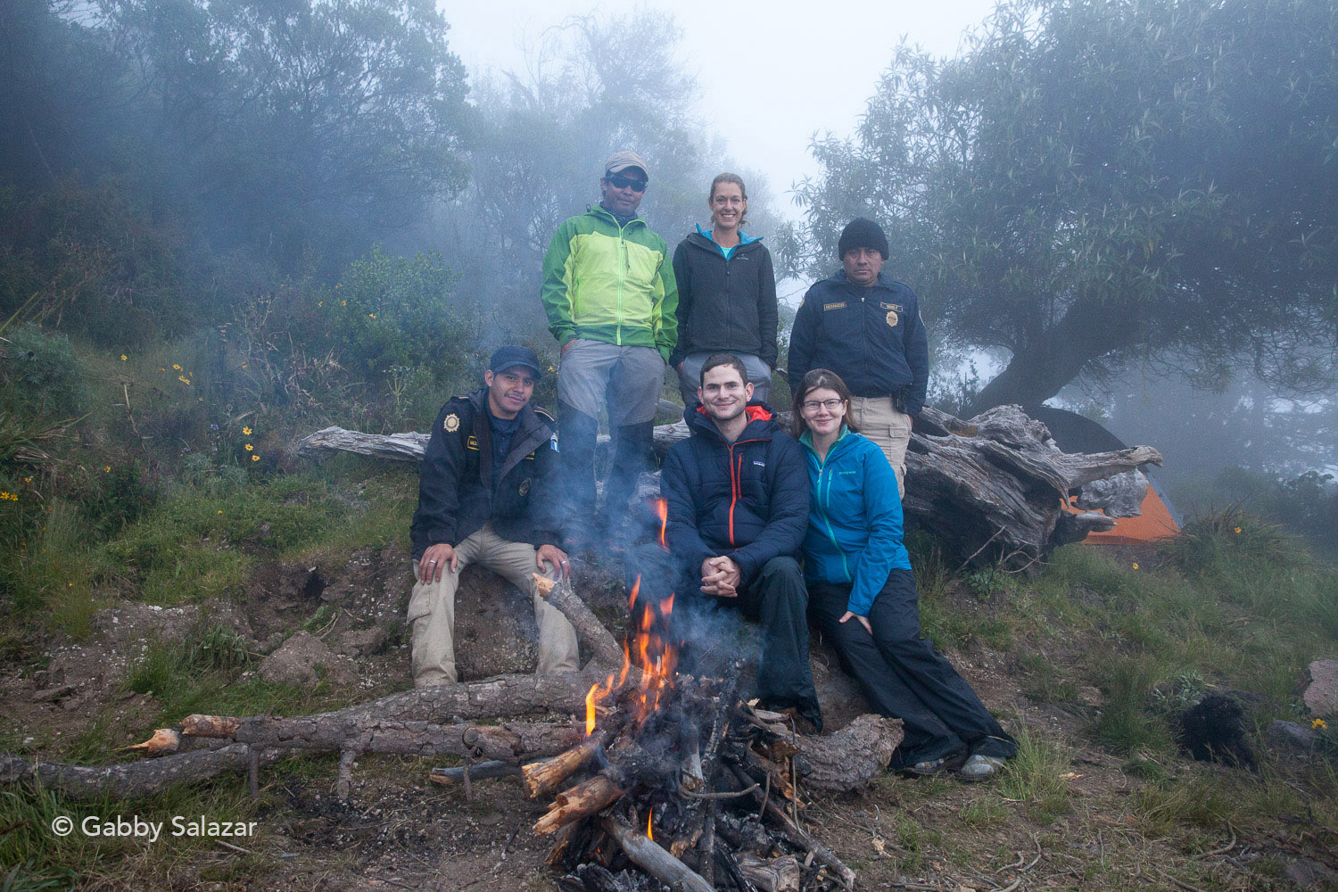 The group from the first summit trip up Volcán Santa Maria (top left to right: Armando, Stephanie, Tito Encarnación; bottom left to right: Manuel Maldonado, Rick, Gabby).